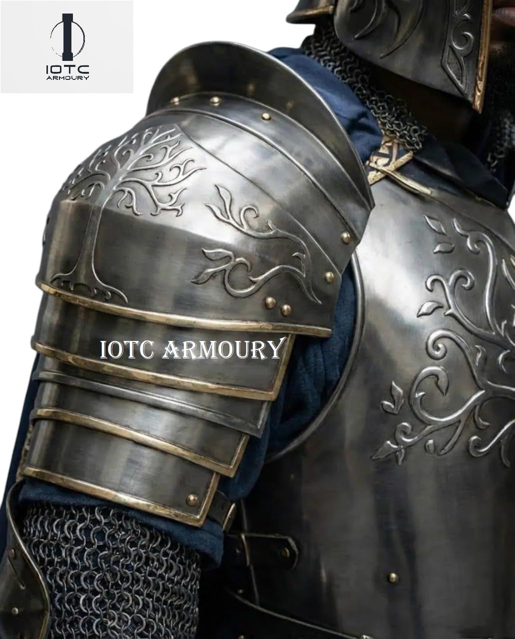 Medieval Suit of Armor Fully Wearable Armor Costume for LARP, Reenactment and Theator Act-Medieval Full Body Warrior Costume Armor Helmet, Breastplate, Leg Greaves, Pauldron with Gorget