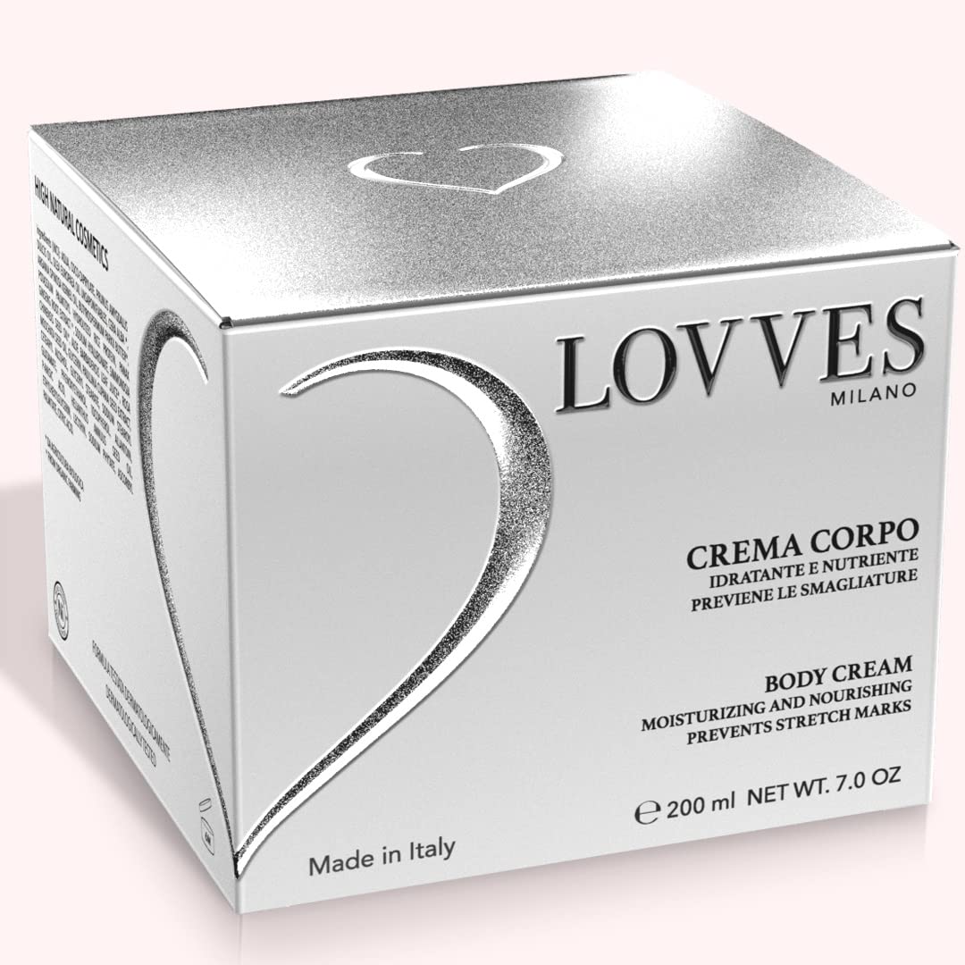 LOVVES Körpercreme, Hohe Naturkosmetik, nährende Feuchtigkeitscreme, beugt Dehnungsstreifen vor, strafft und revitalisiert die Haut, macht sie weich und seidig, Glasgefäß 200 ml
