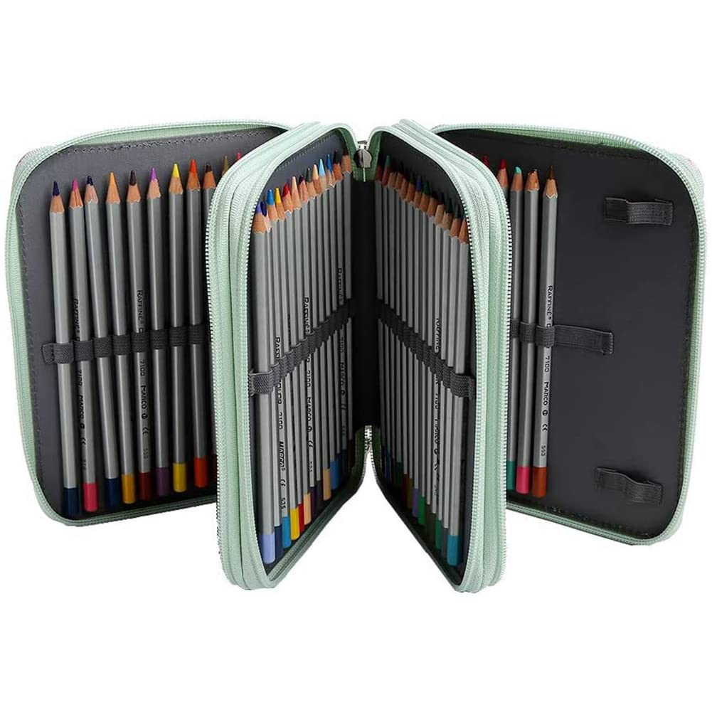 Souhgaue 72 Slots Pencil Holder with Zipper Closure Pencil Case for Watercolor Pens or Markers Pencil Case Organizer(Green Rose) - Image 4