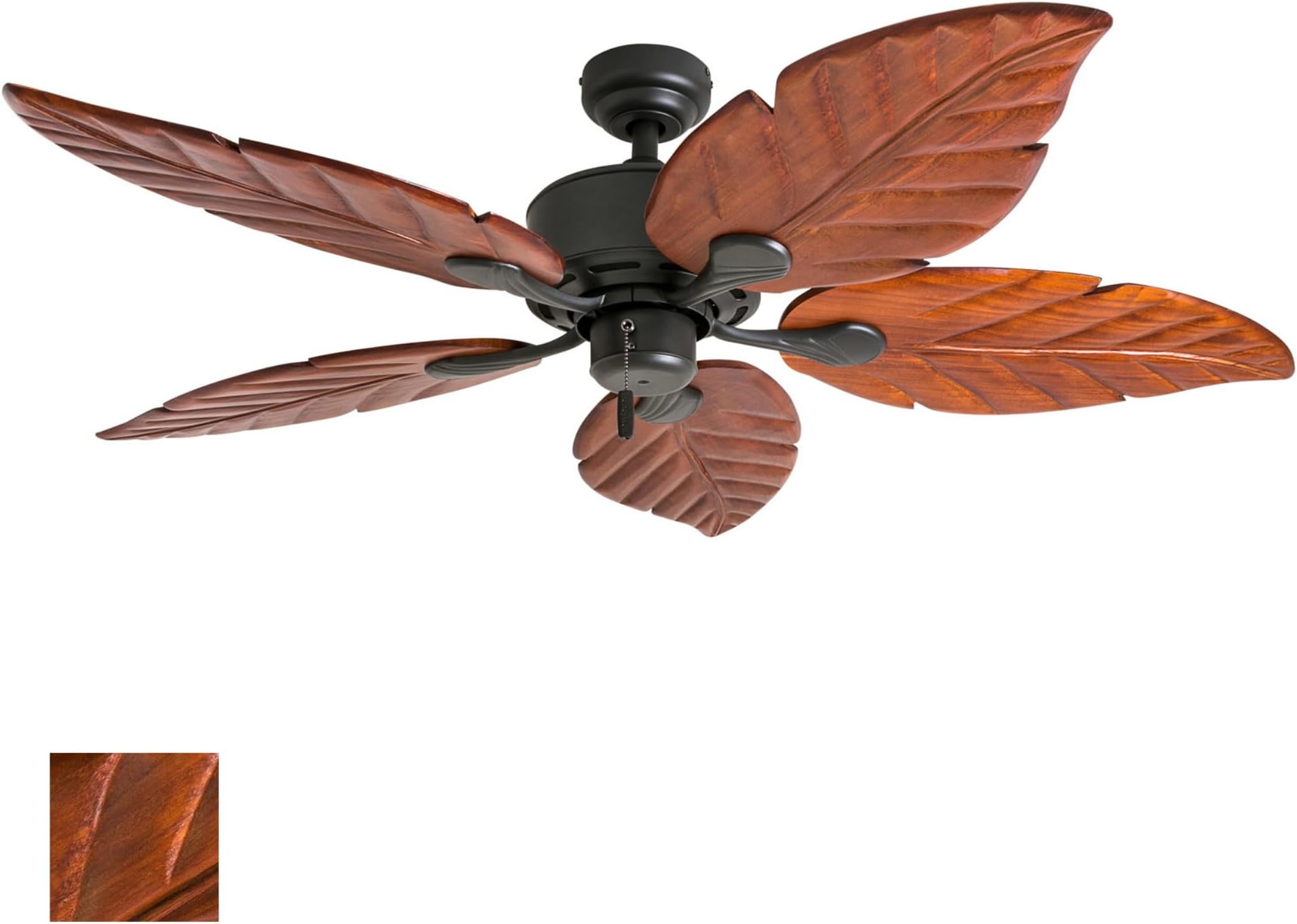 Ceiling Fans Willow View, 52 Inch Tropical Indoor Ceiling Fan with No Light, Pull Chain, Three Mounting Options, Hand Carved Wooden Leaf Blades - 50501-01 (Bronze)