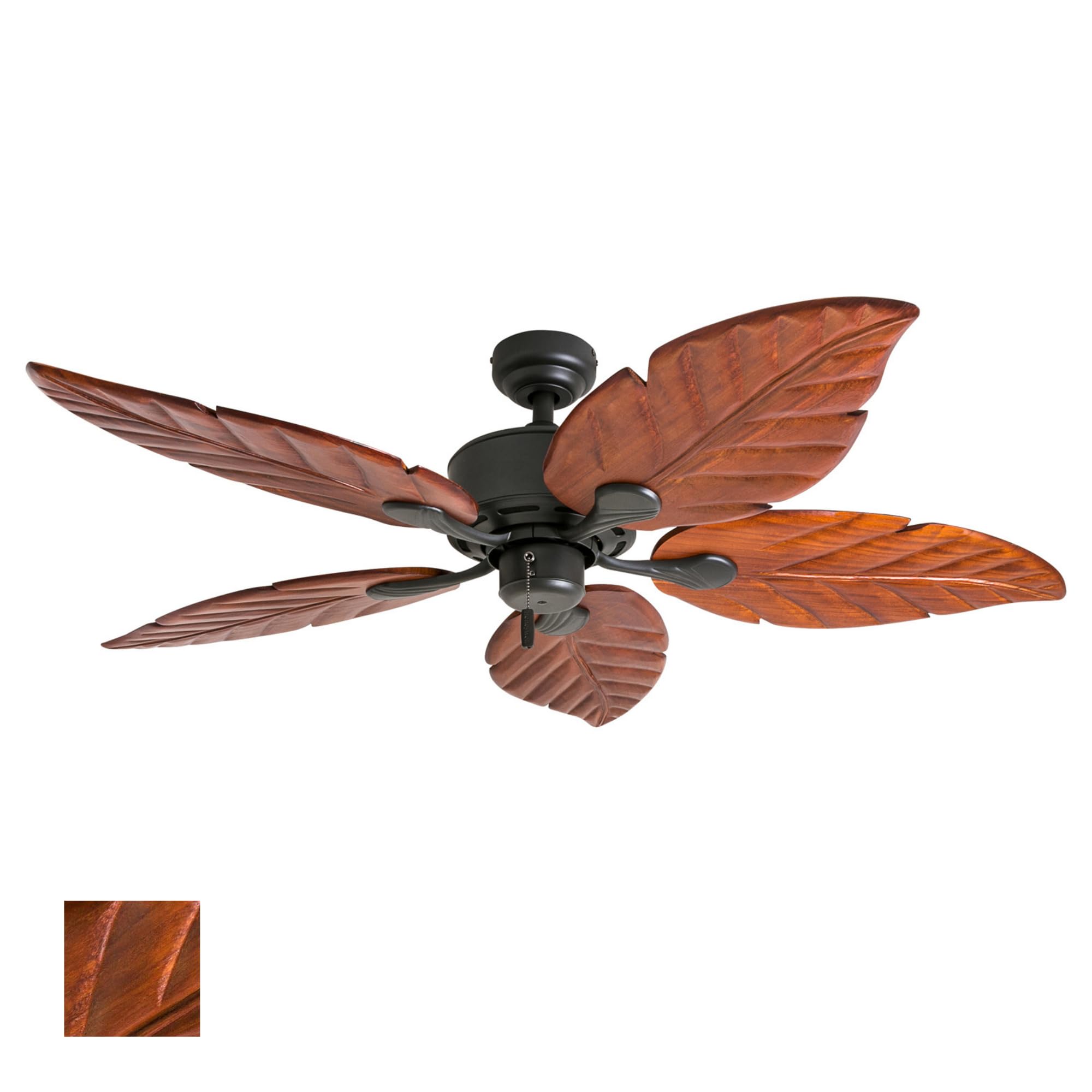 Honeywell Ceiling Fans Willow View, 52 Inch Tropical Indoor Ceiling Fan with No Light, Pull Chain, Three Mounting Options, Hand Carved Wooden Leaf Blades - 50501-01 (Bronze)