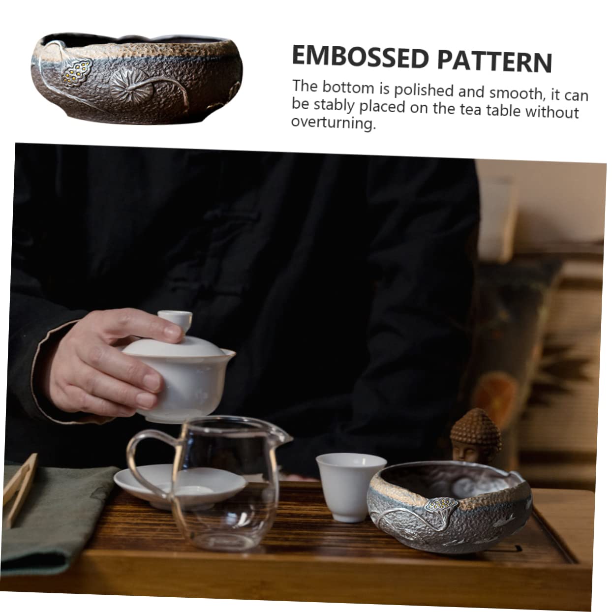 Mikinona Cuenco para Lavar Tazas de Té de Cerámica Diseño de Loto Decoración Hogar Cuenco para Residuos de Té para Aficionados