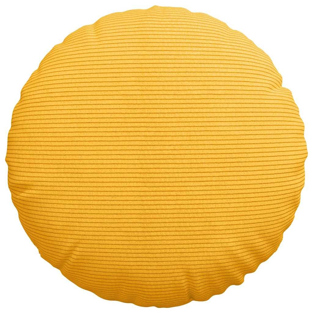 Juego de 2 cojines redondos de 40 cm de diámetro de pana - modernos cojines para silla de comedor y salón - Cómodos cojines de suelo con funda extraíble y cremallera, color amarillo claro