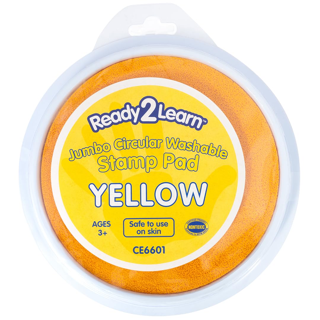 READY 2 LEARN Jumbo Circular Washable Stamp Pad - Yellow - 5.75" dia. - Non-Toxic - Fade Resistant - Ideal Size for Handprints and Footprints