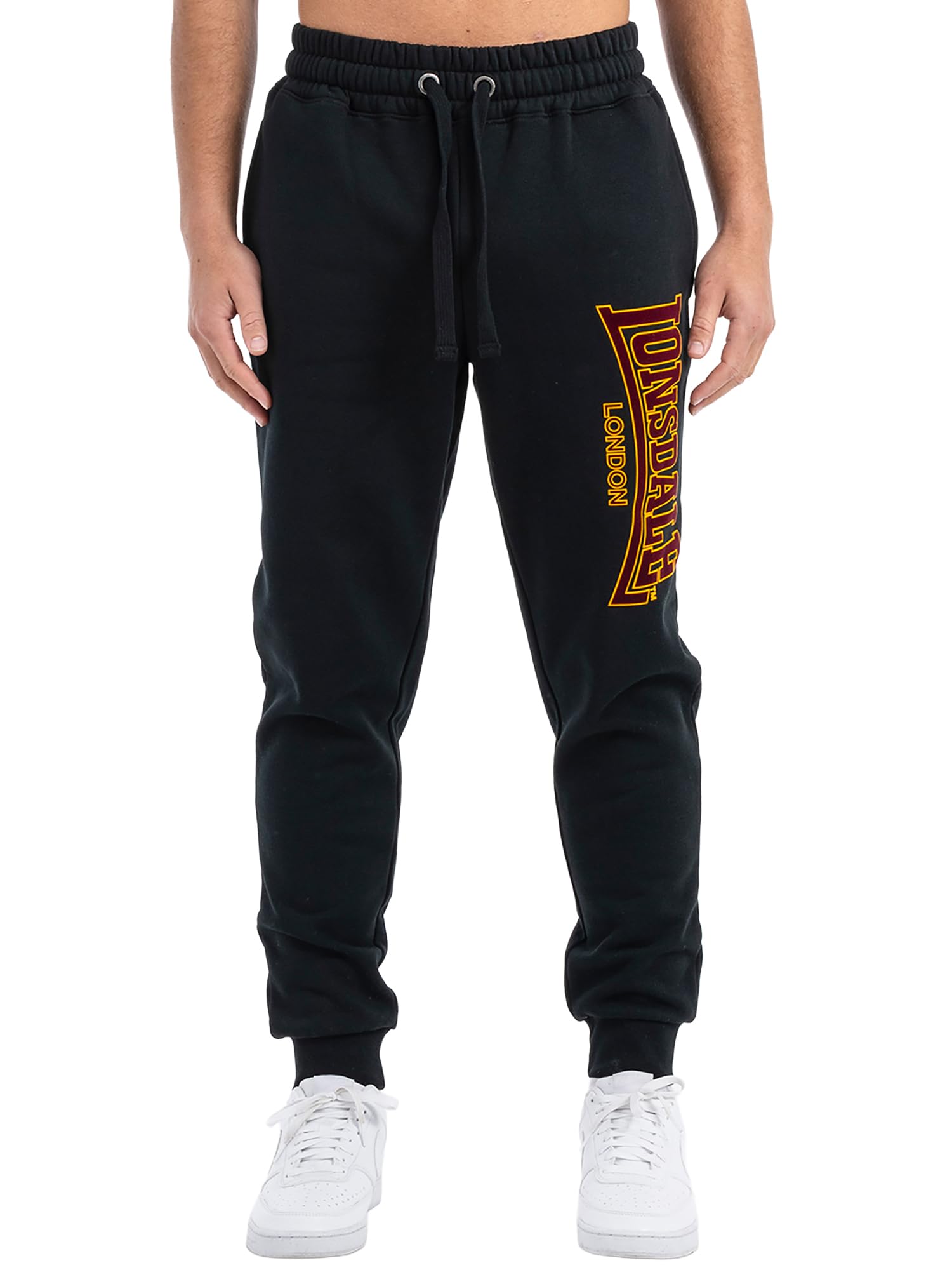 Lonsdale Men's Blackley Joggers, Black/Oxblood/Yellow, L