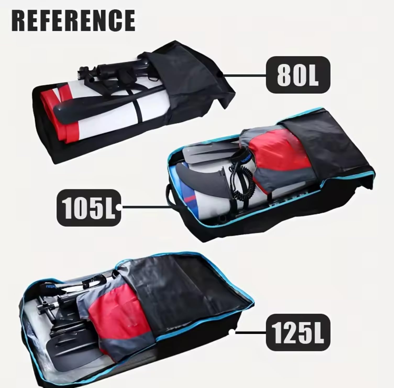 LIXADA Mochila inflable para tabla de remo de 80 L/105 L/125 L, gran capacidad, resistente al desgarro, para tabla de remo y engranajes, mochila de viaje duradera