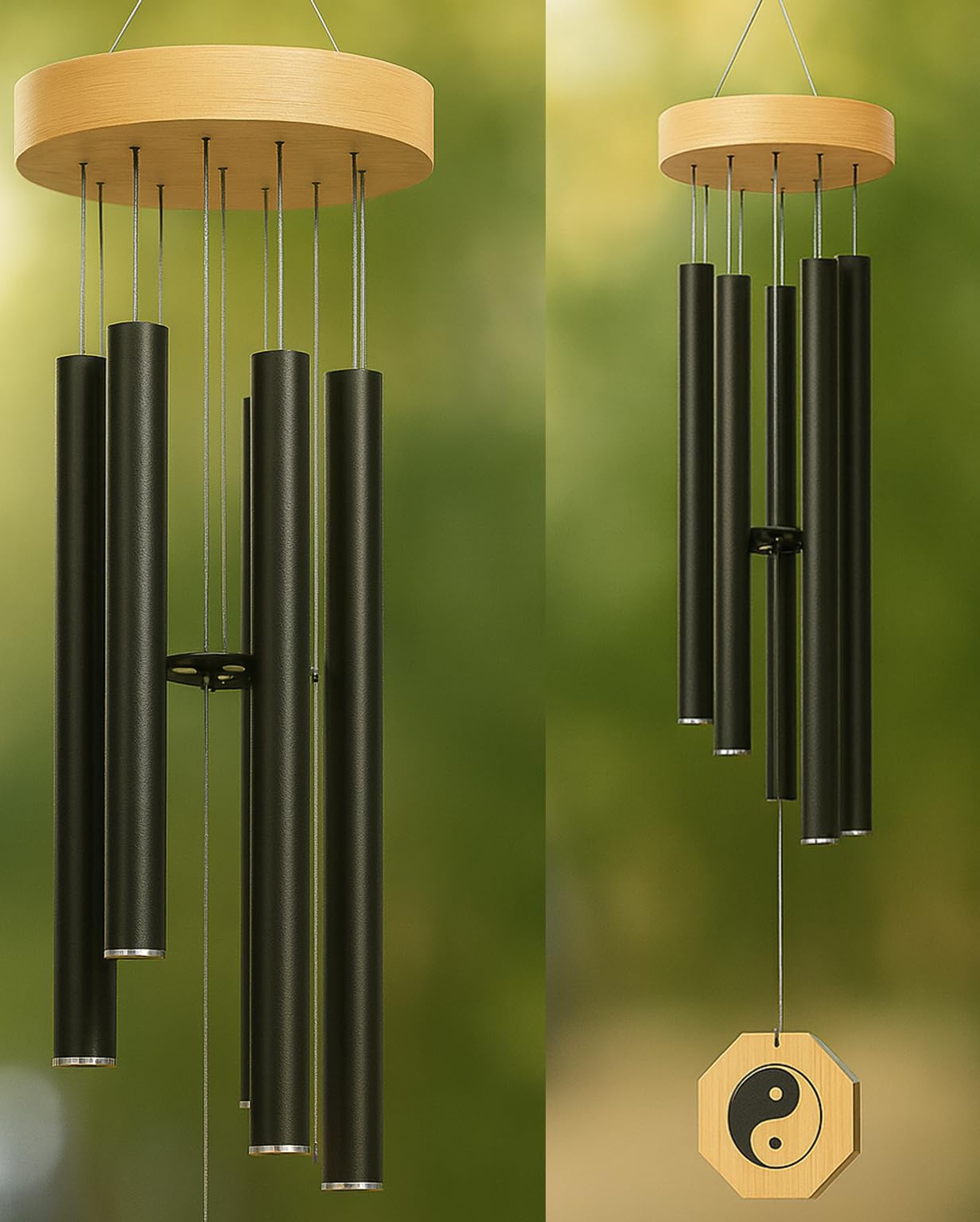 Paradigm Pictures Crystal 6 Pipes/Rods Fengshui Windchime with Good Sound for Positive Vibrations and Energy at Home and Office (Black and Golden)