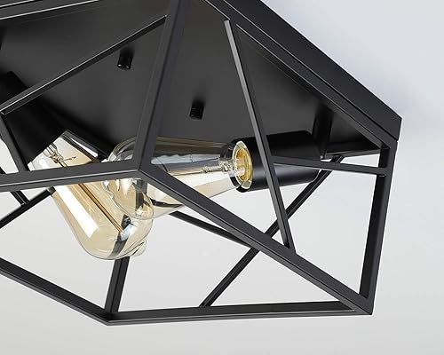 Miniatura 5 de Fivess Lighting Lámpara de techo de 2 luces de montaje empotrado de metal cuadrada de metal para pasillo, dormitorio, cocina, entrada, granja,