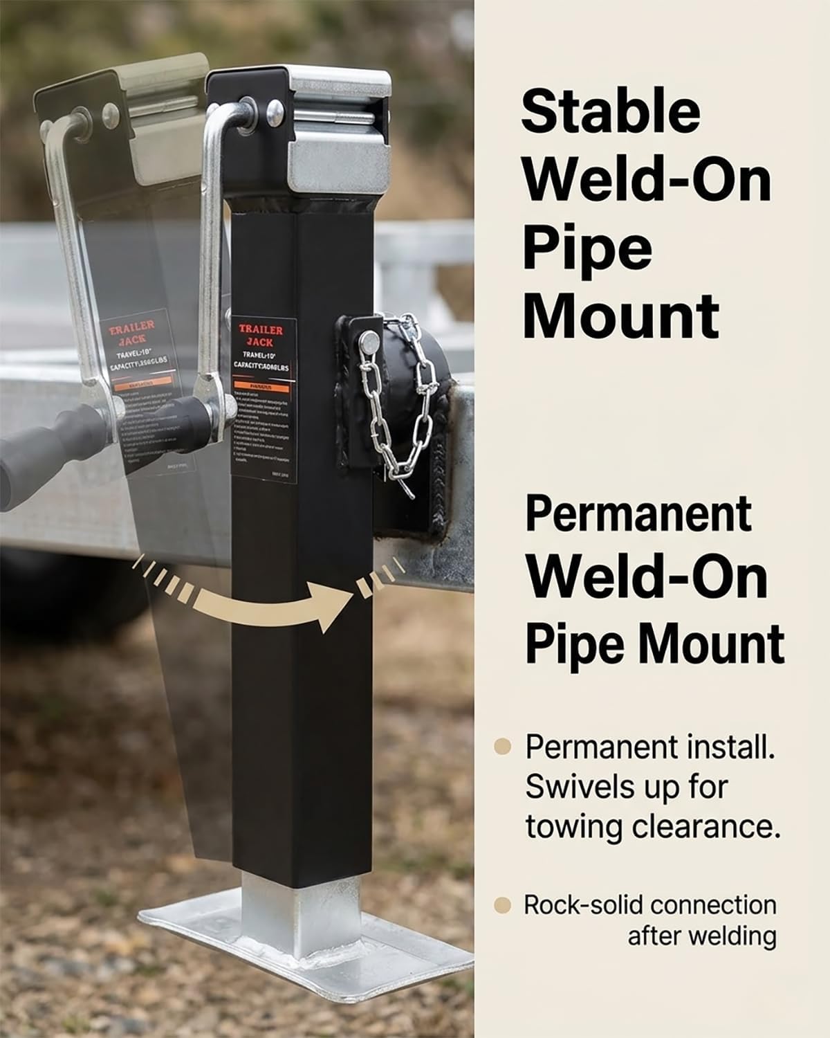 Square Trailer Jack 5000 lbs, Heavy Duty Swivel Weld-on Pipe Mount Trailer Jack with Top Wind Handle, 10" Vertical Lift Travel, Black Powder Coated for RV, Utility & Horse Trailers