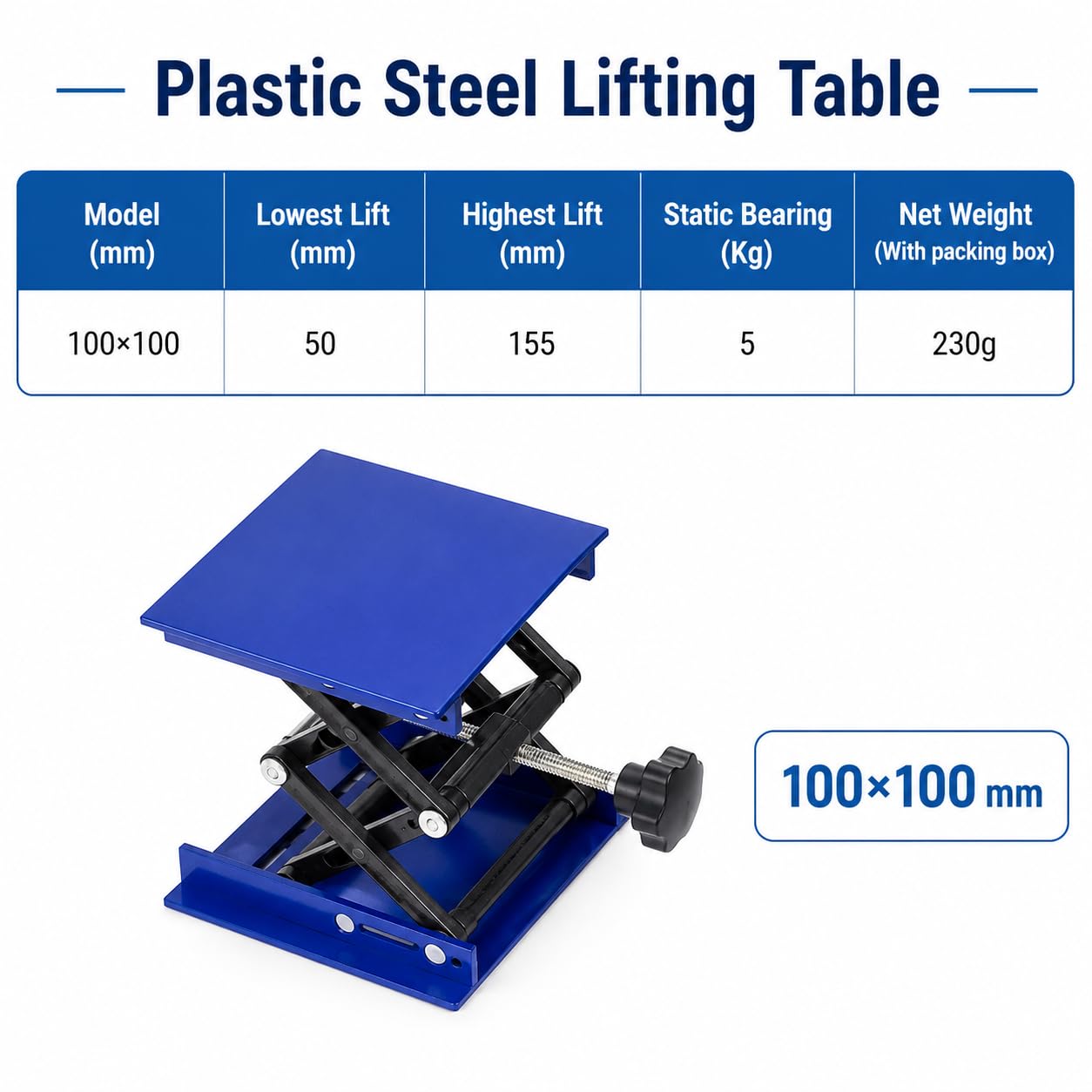 Edelstahl Router Tisch Hebeplattform, Höhenverstellbare Werkbank für Holzbearbeitung, Gravur, Werkstatt, Labor und Heimwerker, 100 x 100 mm