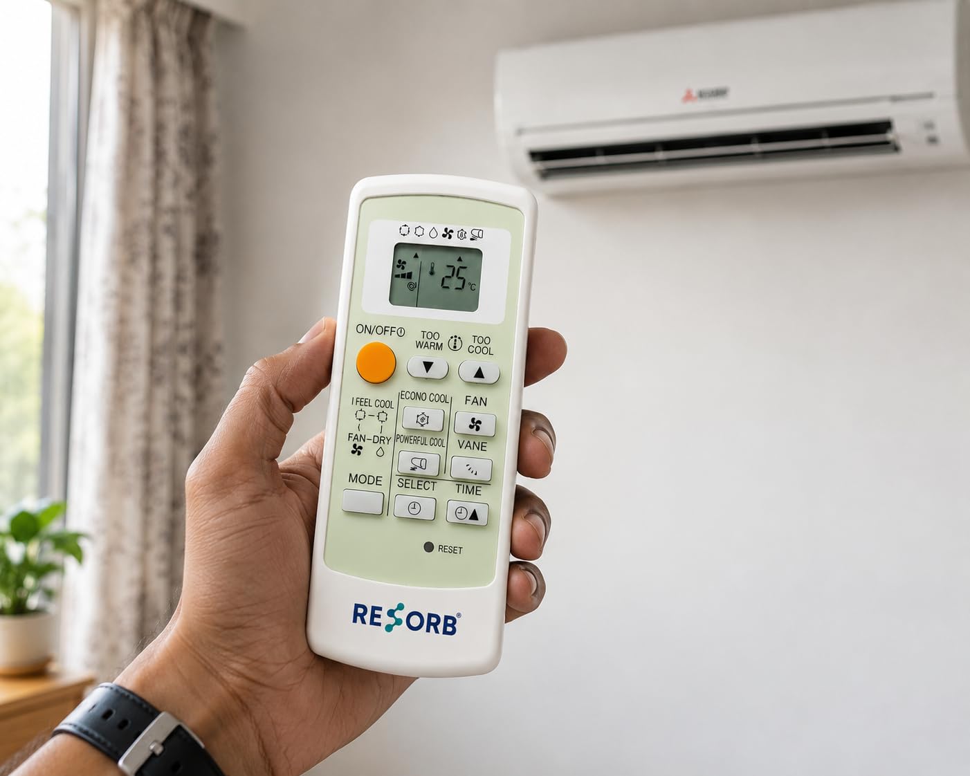 RESORB Original AC Remote Compatible with Mitsubishi Air Conditioner | Timer Mode Fan Swing Functions | White (RE 122) 1