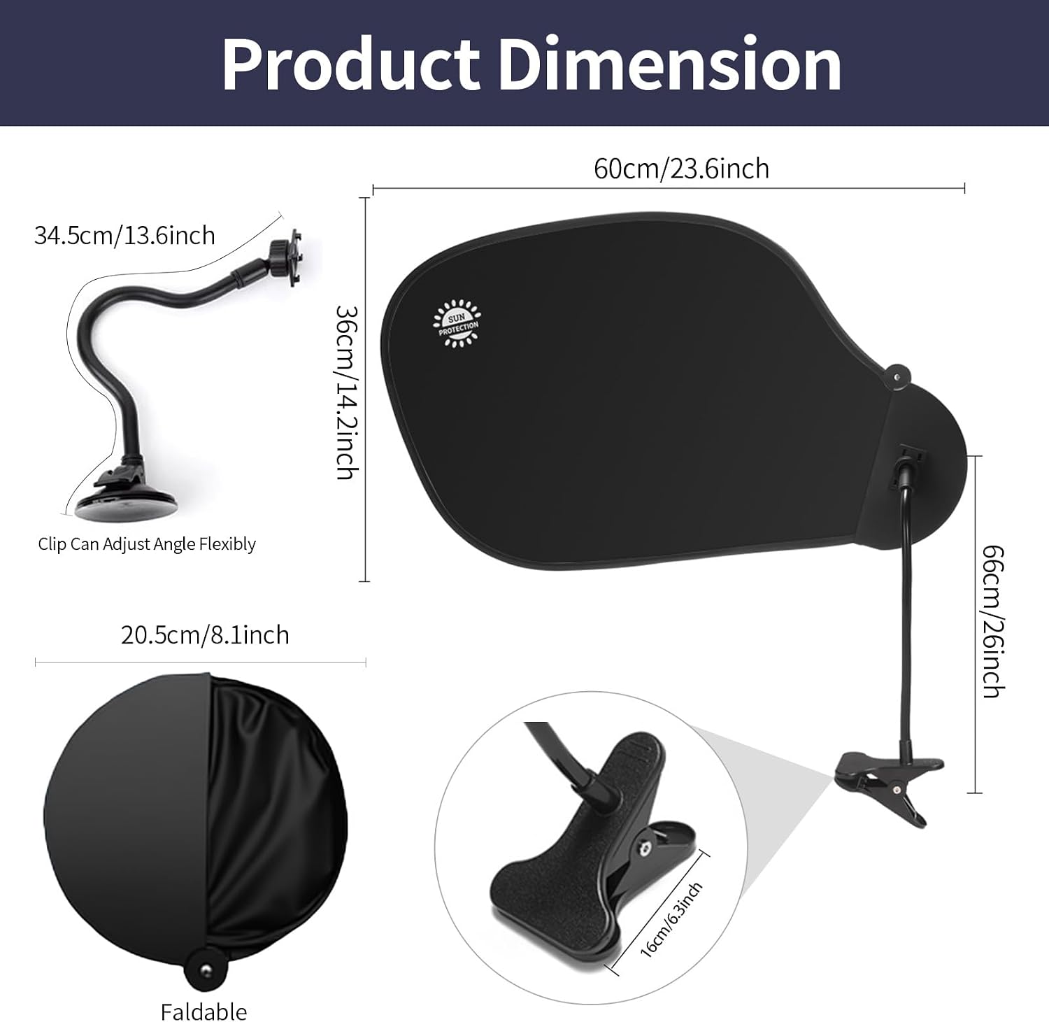 Adjustable Office Desk Shade, Portable Cubicle Shade with Clamp and Suction Cups, Laptop Sun Shade for Privacy, Essential Office Desk Accessories for Block Overhead Light, Glare and Disturbances.