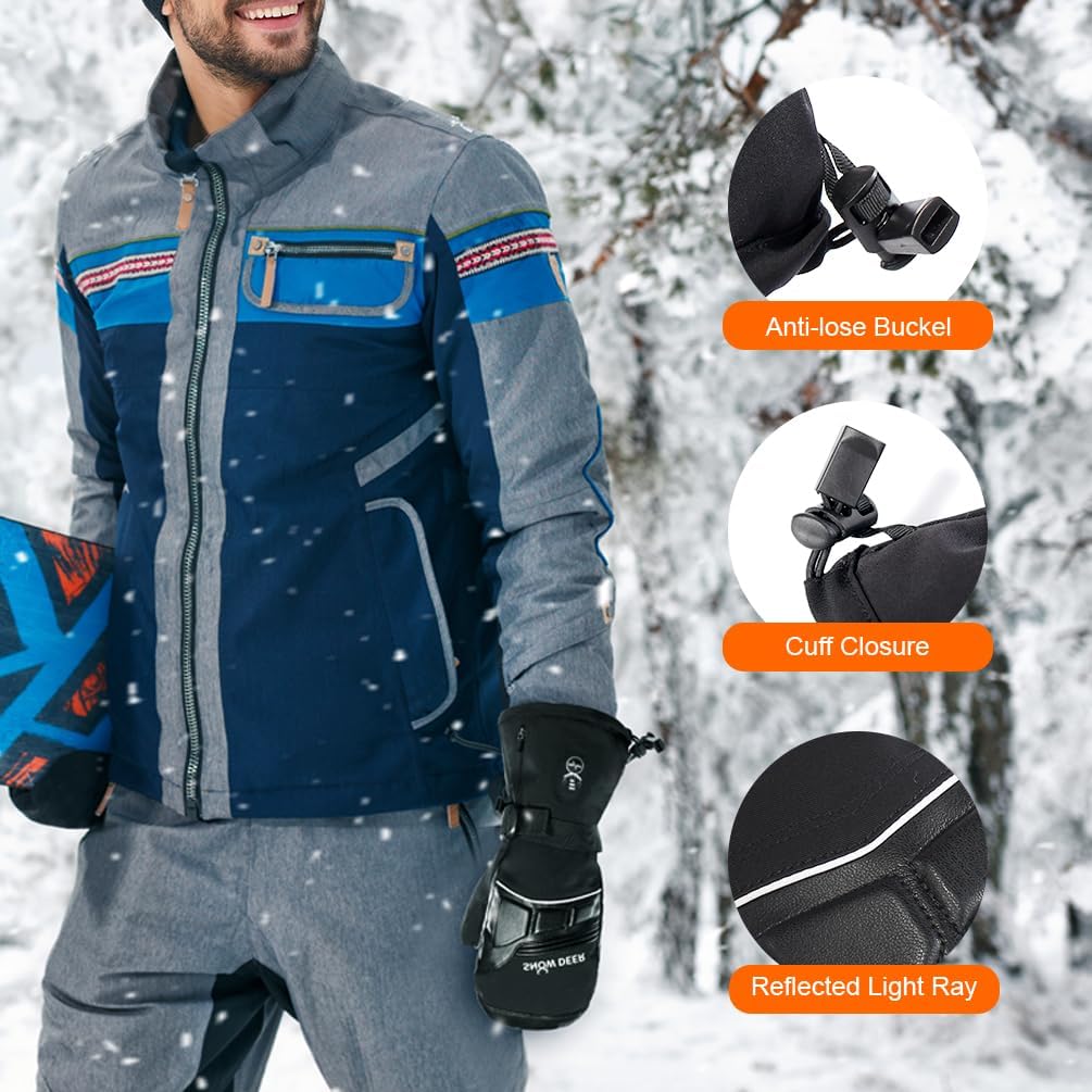 SNOW DEER Heated Mittens for Men and Women Waterproof Ski Gloves with Touchscreen 7.4V 3000mAh Battery Gloves Electric Rechargeable Thermal Mittens for Hands Warm