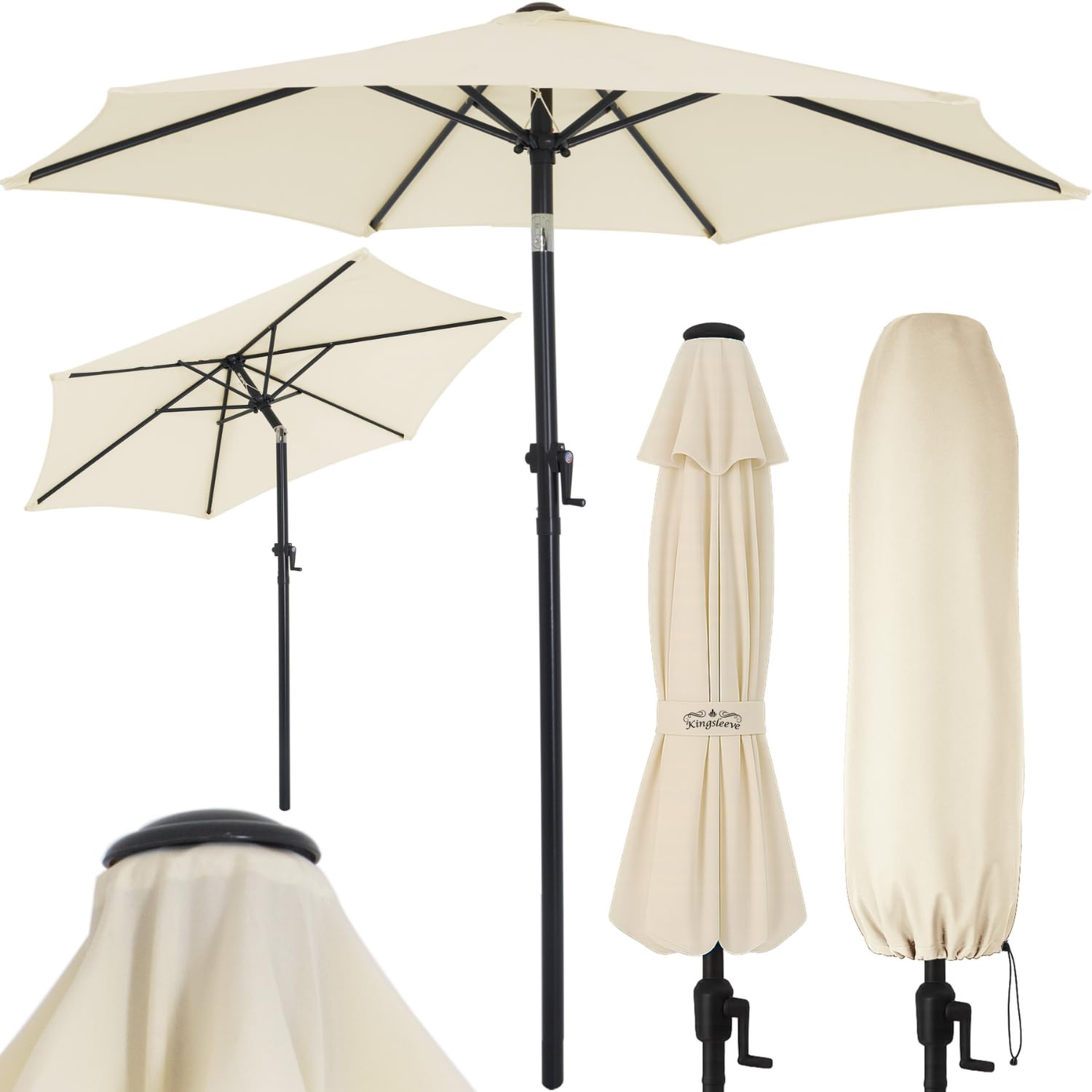 Kingsleeve Beige Kingsleeve® 2M Aluminium Garden Parasol Inc Cover & Crank Handle Cream