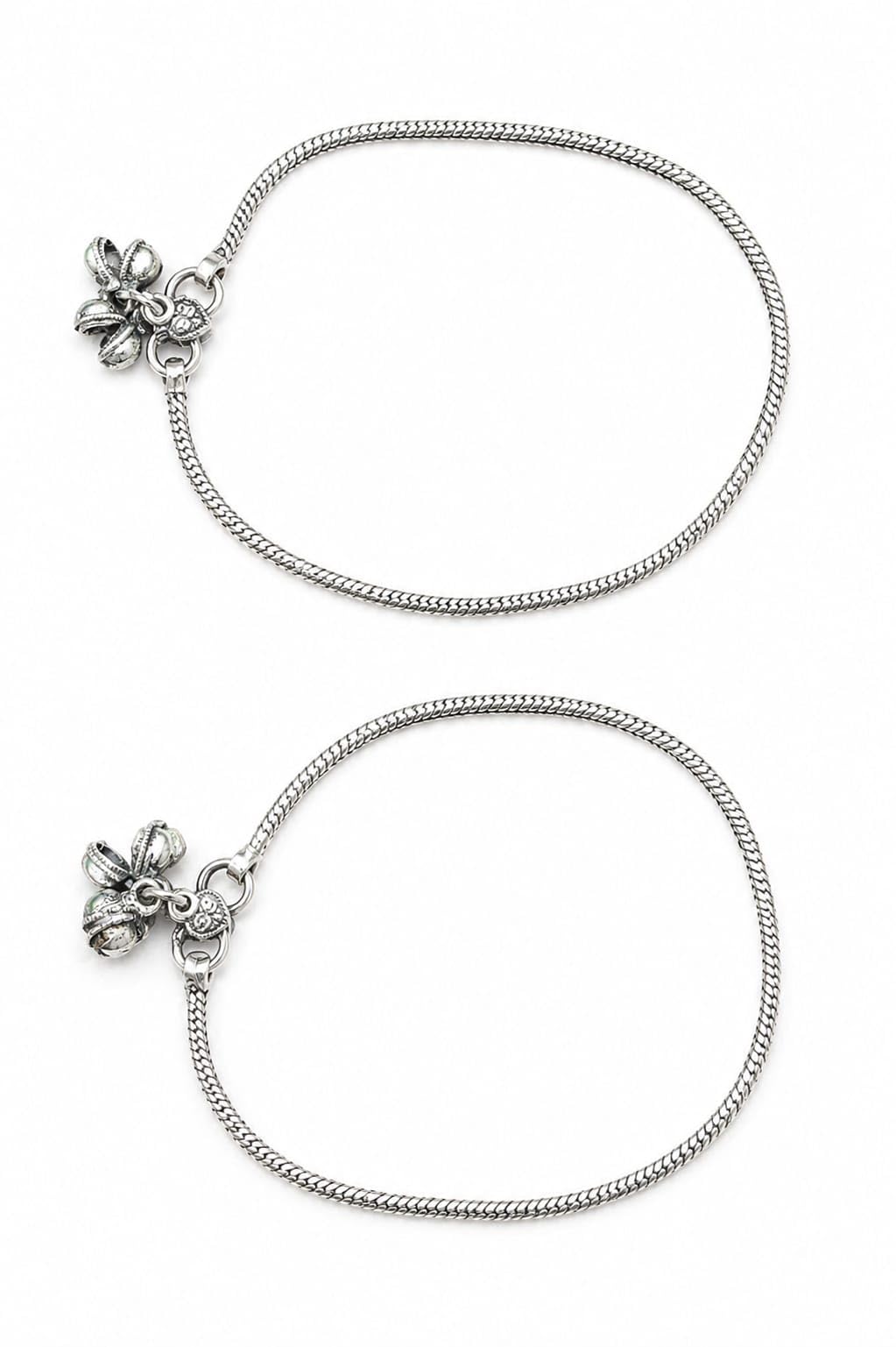 Silver-Tone Artificial Charm Anklet Pair for Women and Girls, Floral Design with Ghungroo Bells-image-18