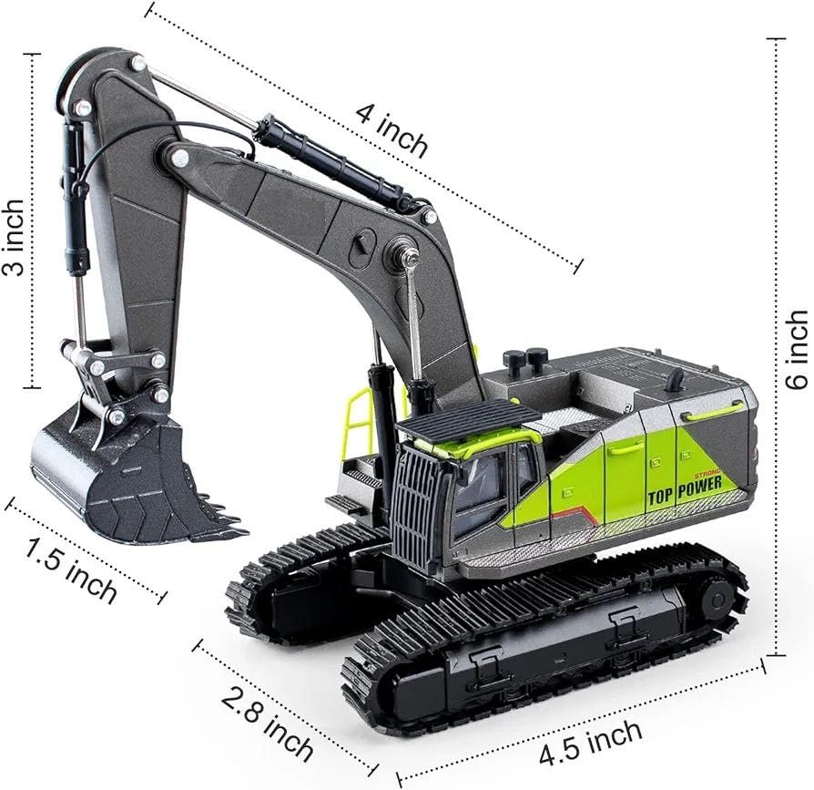 Image of Unbreakable Friction Powered Excavator Truck with All Moving Parts Pull Back Vehicle Engineering Long Crane Die cast Alloy Model Construction Toy for Kids Boys Girls