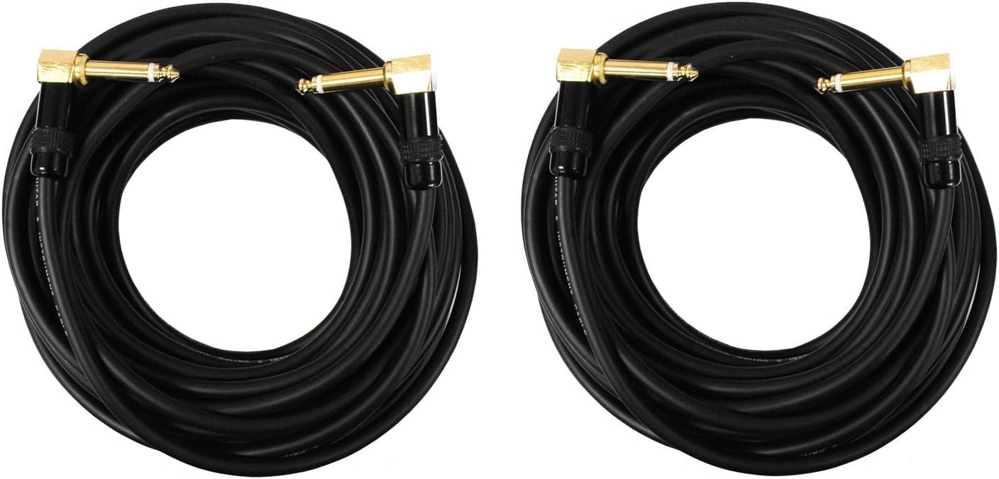 Audio2000'S C27050P2 Two-Pack 50-Feet Gold-Plated 1/4-Inch TS Right Angle to Gold-Plated 1/4-Inch TS Right Angle Instrument/Audio/Stage/Patch/Recording Cables (Total Two 50-Feet Cables)
