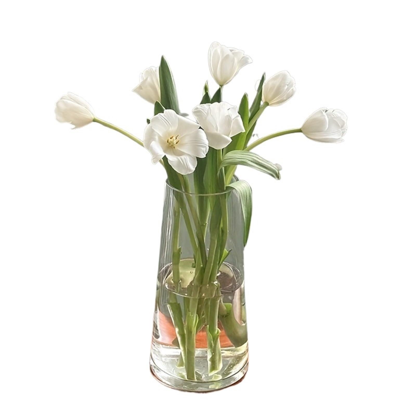 Glass Vase 1PCS Crystal Clear Round For Home Office Decor Elegant Floral Arrangement For Living Room, Office, Wedding(Transparent)