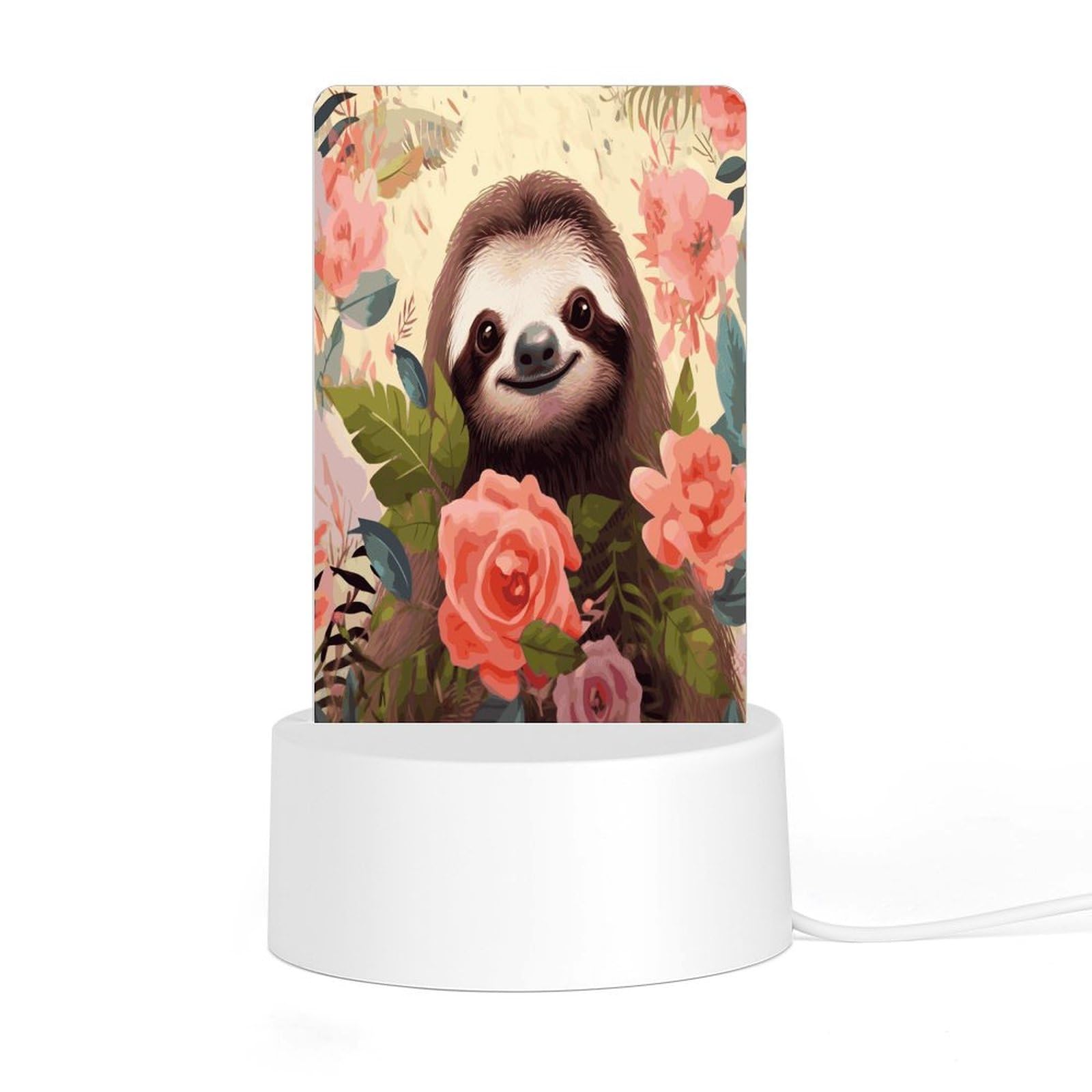 Adfgyerh Style Sloth And Flowers Night Light Acrylic Material Easy Installation, Home Decor Usb Interface Power Supply, Lamp For Restaurant Bar Cafe Room Decor