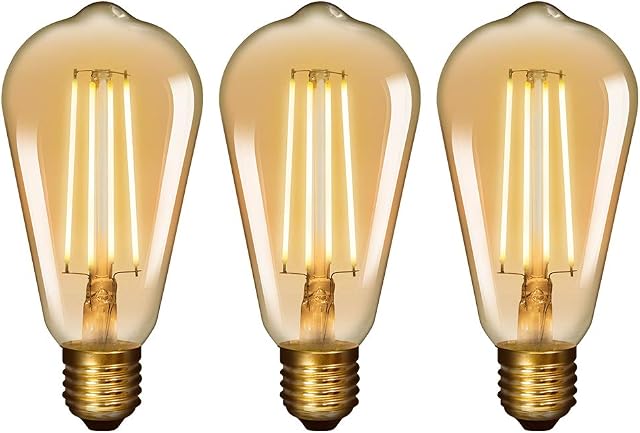 ENUOTEK Old Fashioned Edison ST64 E27 6W LED Long Filament Light Bulb Lamp Vintage LED Light Bulbs with Retro Coated Glass Lamp Shade Replace 60W Incandescent Light Bulb 3 Pack