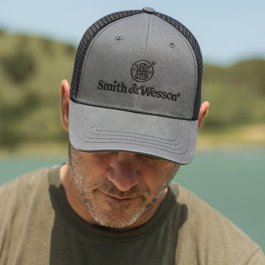Smith & Wesson Officially Licensed Men's Trucker Hat, Classic S&W Embroidered Logo, Mid-Profile Baseball Cap