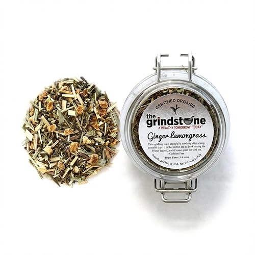 Miniatura 6 de Grindstone, té orgánico de hierba de limón y jengibre, colección de té de bienestar, té de infusión de hierbas de hojas sueltas, sin cafeína, tarros