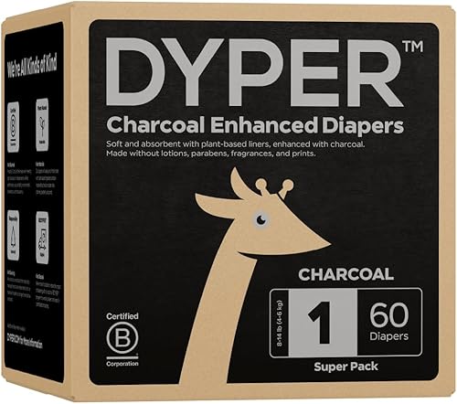 DYPER Pañales de carbón mejorado Pañales para bebés de materiales a base de plantas y honestos Pañales de día y de noche Pañales desechables para