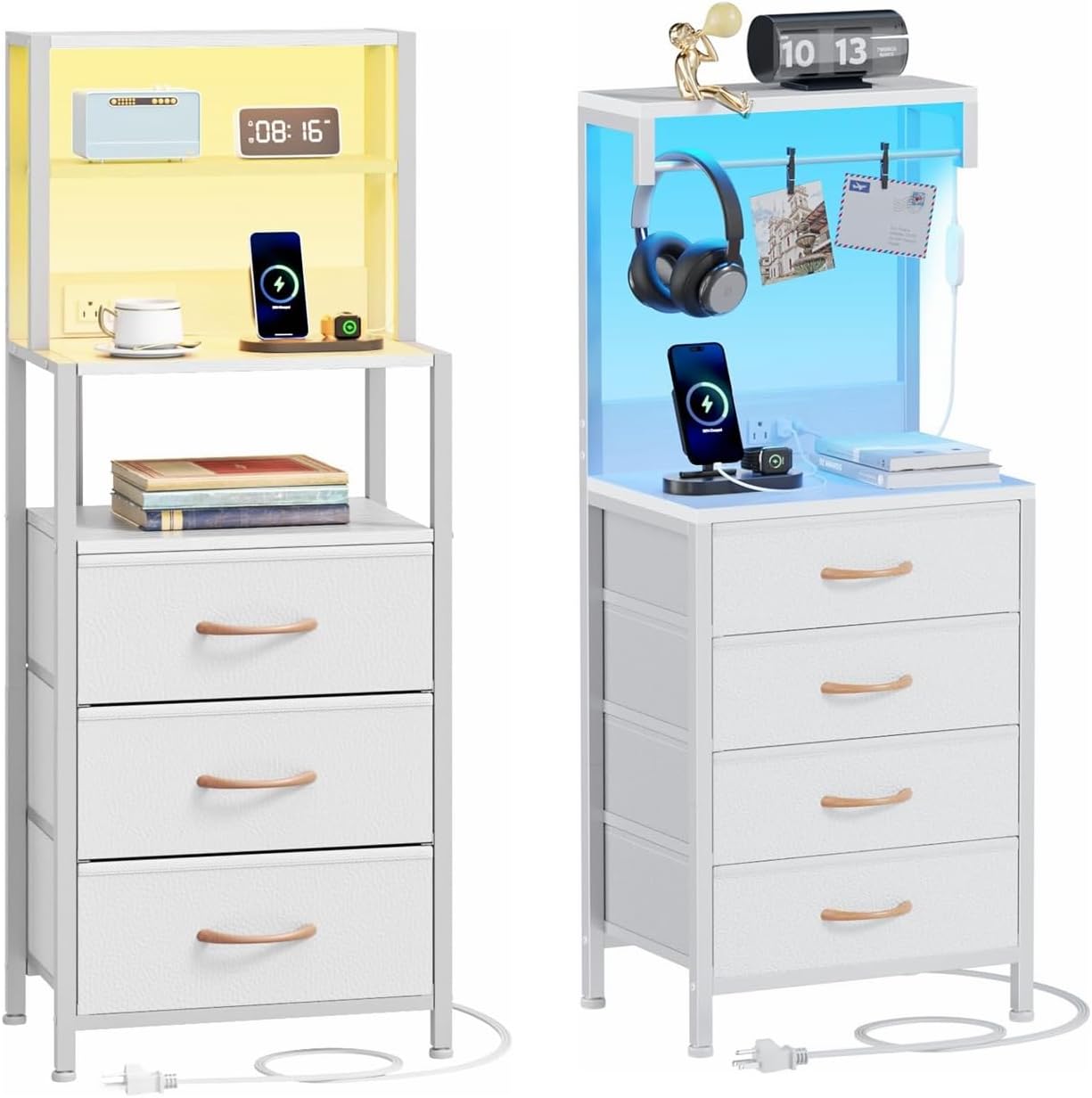 Furnulem Tall Nightstand, Bedside Night Stand with Bookshelf, Nightstand Bedside Table Furniture, Sturdy Steel Frame, Wood Top