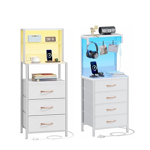 Furnulem Tall Nightstand, Bedside Night Stand with Bookshelf, Nightstand Bedside