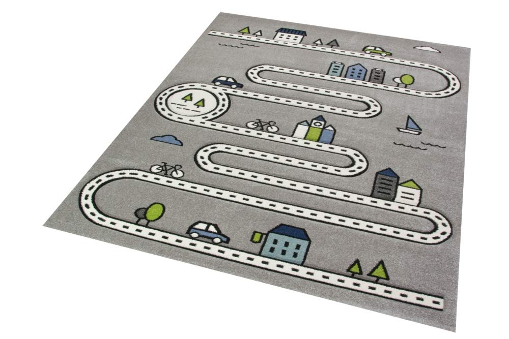Tapis pour enfants tapis de route avec rues et maisons gris Größe 80x150 cm