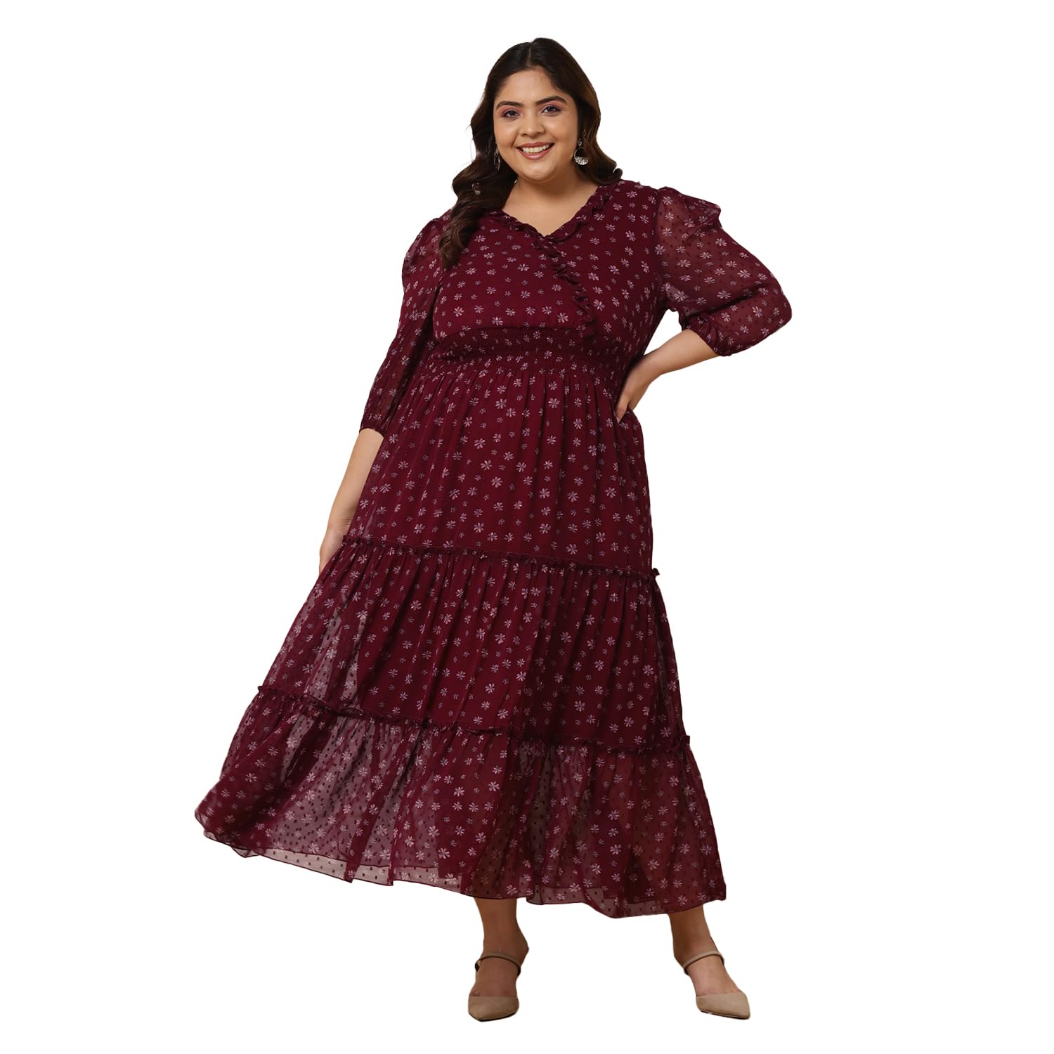 deebaco Women's Floral Georgette Wrap Fit and Flare V-Neck Maxi Dress for Woman Festive Casual Trending Stylish Long Plus Size One Piece Dresses Women Western (3XL,4XL,5XL,6XL)-picture-37