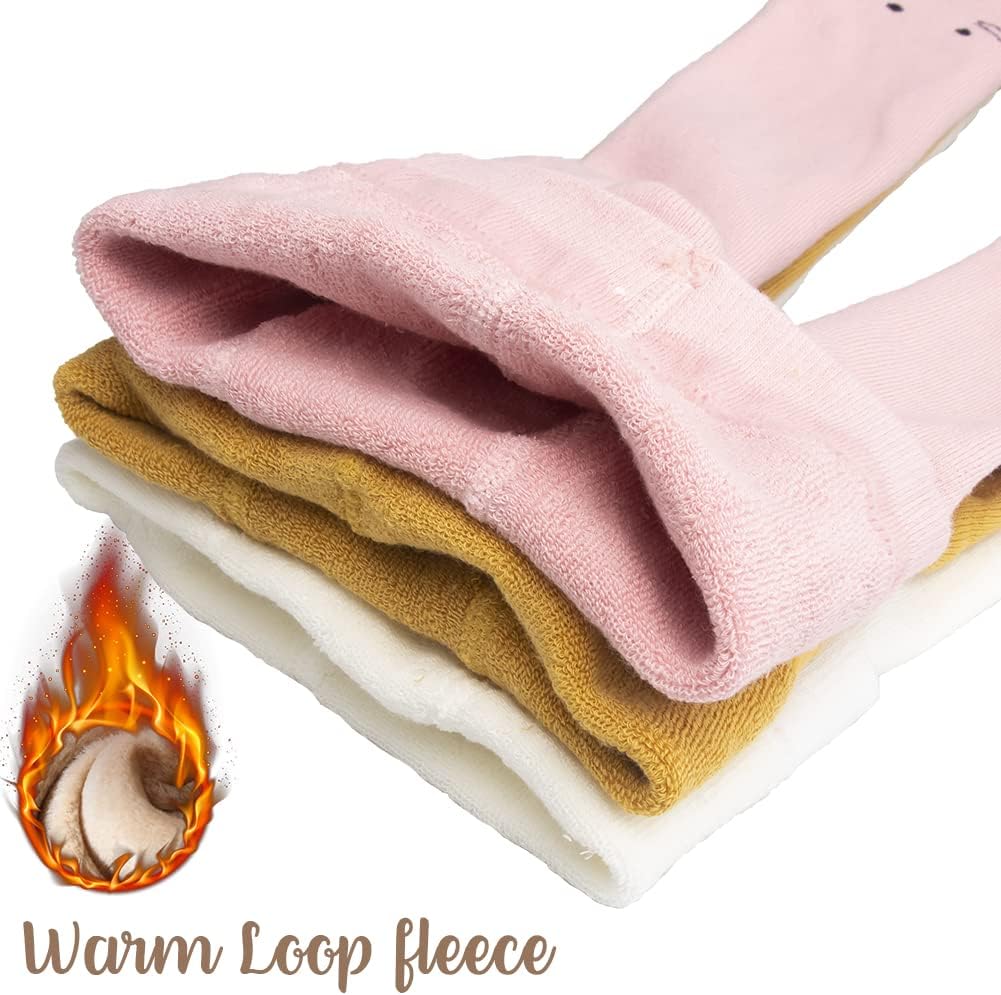 4/5 Pack Toddler Girls Loop Fleece Leggings Cat Printed Warm Winter Stretchy Pants Trousers Stockings Pantyhose Multicolor - Image 2
