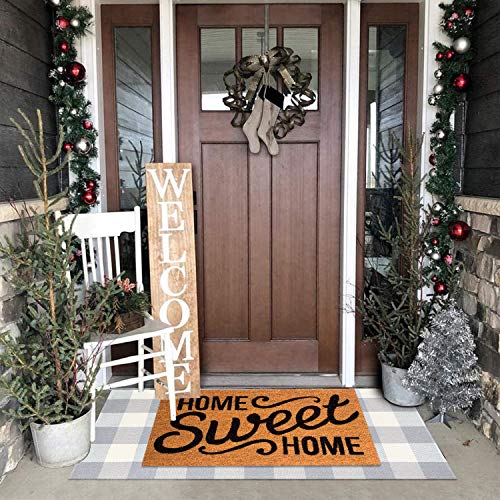 Buffalo Plaid Outdoor Rug Runner Doormat 2’ X 4.3’, Kimode Cotton Woven Gray/White Checkered Porch Rug Outdoor Indoor Rugs Farmhouse Door Mat, Washable Floor Rugs For Front Kitchen Bathroom #TOP1