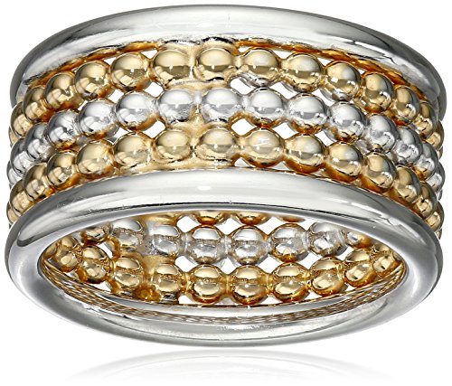 Amazon Essentials Rhodium and Yellow Gold Plated Sterling Silver 3-Row Ring, (previously Amazon Collection)