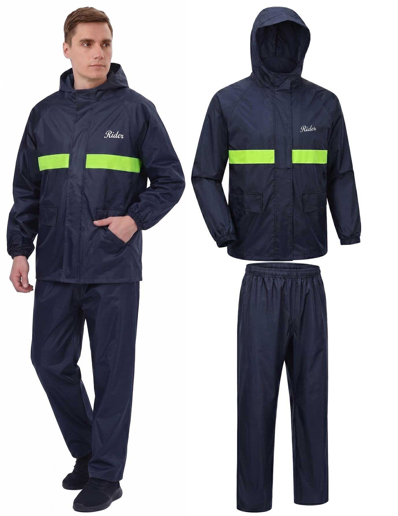 ORILEY Raincoat with Full Sleeves Standard Length Lightweight Unisex Rain Jacket Water Resistant Outdoor Travel Rainwear for Camping Trekking Hiking Men and Women (Pack of 1, Navy Blue)-picture-22