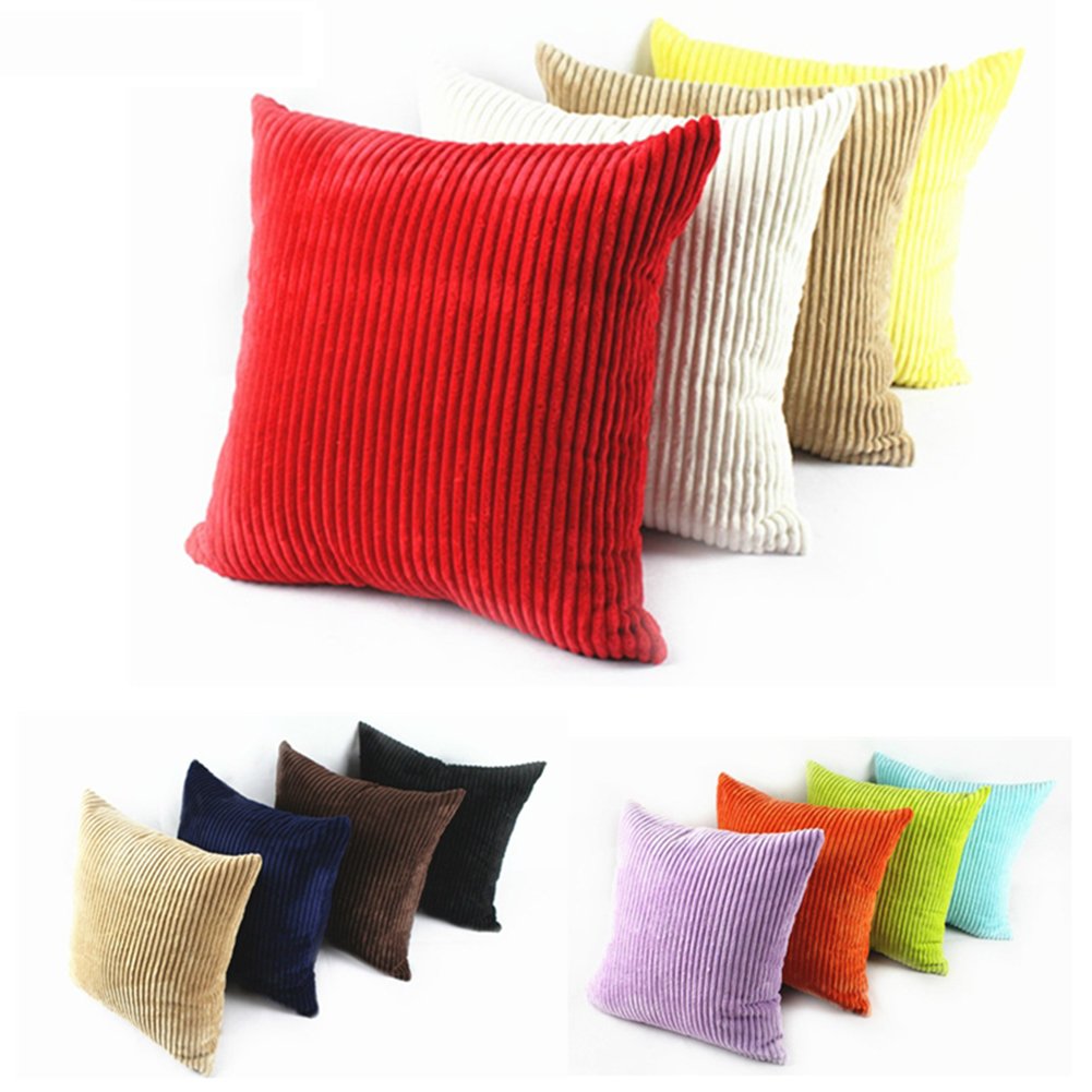 Coliang Throw Pillow Case, Multi Sizes Candy Color Strips Corduroy Cushion Cover Car Sofa Pillow Case with Zipper 50x50CM - Black