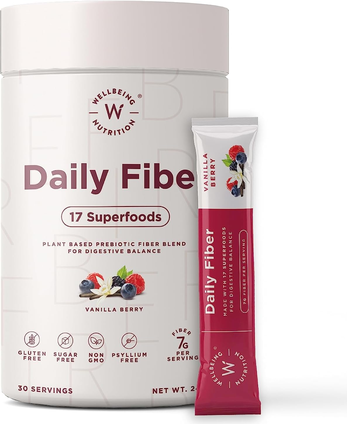 Green Velly WN Daily Fiber Powder | Natural Prebiotic Digestive Fiber Supplement from Nuts, Seeds & Legumes | Relieves Bloating, Gas Constipation, Acidity Control | Vanilla Berry – 30 Servings