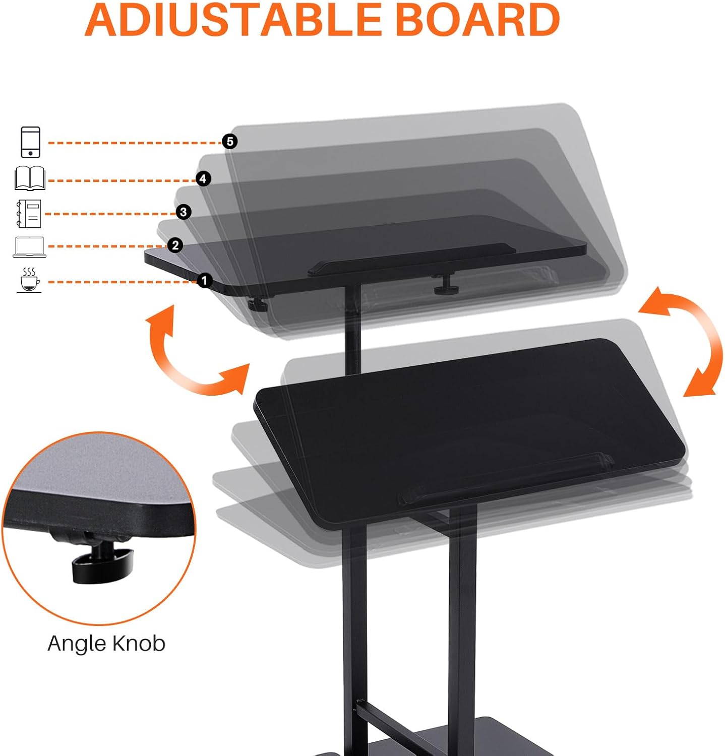 Mobile Laptop Stand Desk, Standing or Sitting Rolling Computer Cart with Tower Stand, Adjustable Height 27.5" to 47.2" Portable Laptop Table Home Office Computer Workstation, Locking Wheels