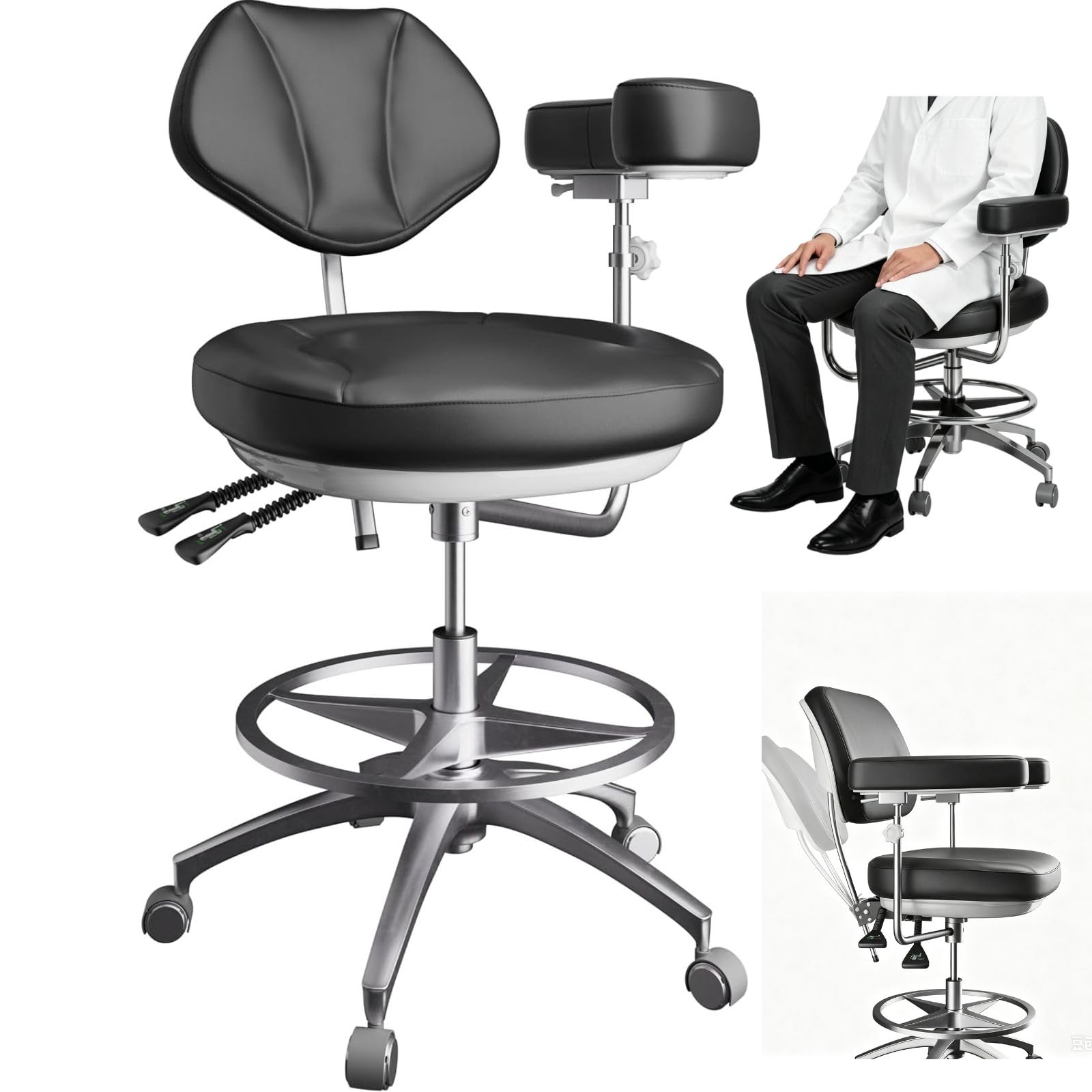 Dental Chair With Back Support Rotatable Armrest Dentist Assistant Chair