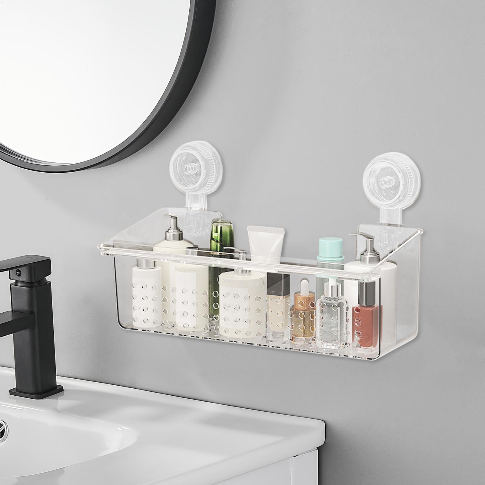Duschregal mit Saugnapf, Wandmontage, Badezimmer-Organizer, stabiler Shampoo-Halter, multifunktionaler Badewannen-Caddy für einfache Lagerung, platzsparendes Duschzubehör