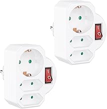 benon 2er Set Mehrfachstecker mit Schalter - Steckdosen-Adapter mit Kindersicherung - Doppelstecker 3680W - Multistecker 3Fach - Mehrfachsteckdose 2 Euro und 1 Schuko - Stecker mit Schutzkontakt Weiß