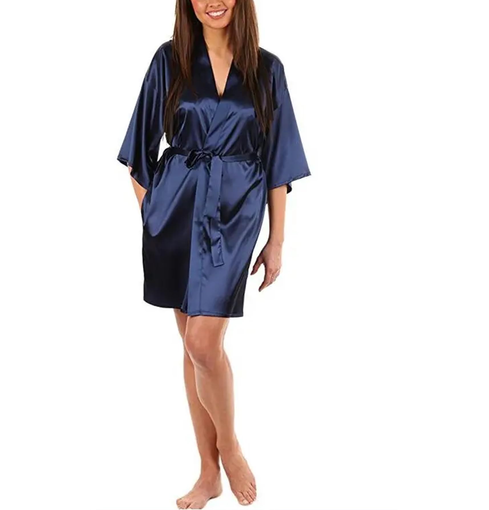 Yeuyyben Nero Cinese Delle Donne Faux Silk Robe Bath Gown Kimono Accappatoio Colore Solido Indumenti Da Notte