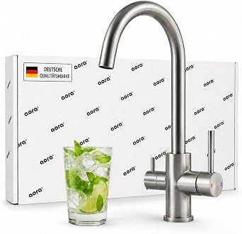 VANTO INOX 3-Way Tap Kitchen Set - Stainless Steel 304 Kitchen Tap High Pressure - Under-Sink Water Filter Drinking Water Filter with Brita P1000 Filter Head Hoses & Adapter C Spout