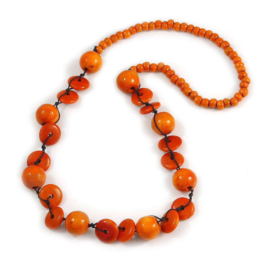 Avalaya Collana lunga in legno color giallo con perline a