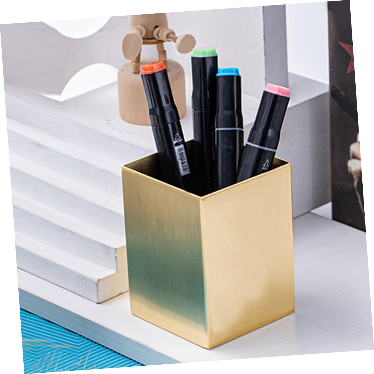Portalápices de Acero Inoxidable para Escritorio, Organizador de Pinceles y Bolígrafos, Portátil, Dorado, para Oficina y Maquillaje
