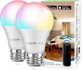 LE WiFi Smart Light Bulb, Smart Bulb Works with Alexa and Google Assistant, Color Changing Light Bulb with APP, RGB & Soft Warm White, 60 Watt Equivalent, A19 E26 LED Bulb, 2.4GHz WiFi Only, 2 Packs