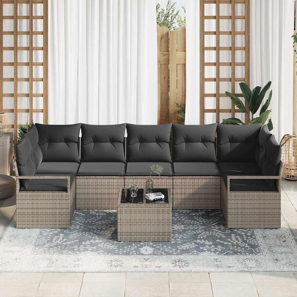 Set di 8 divani da giardino modulari in polyrattan grigio, per