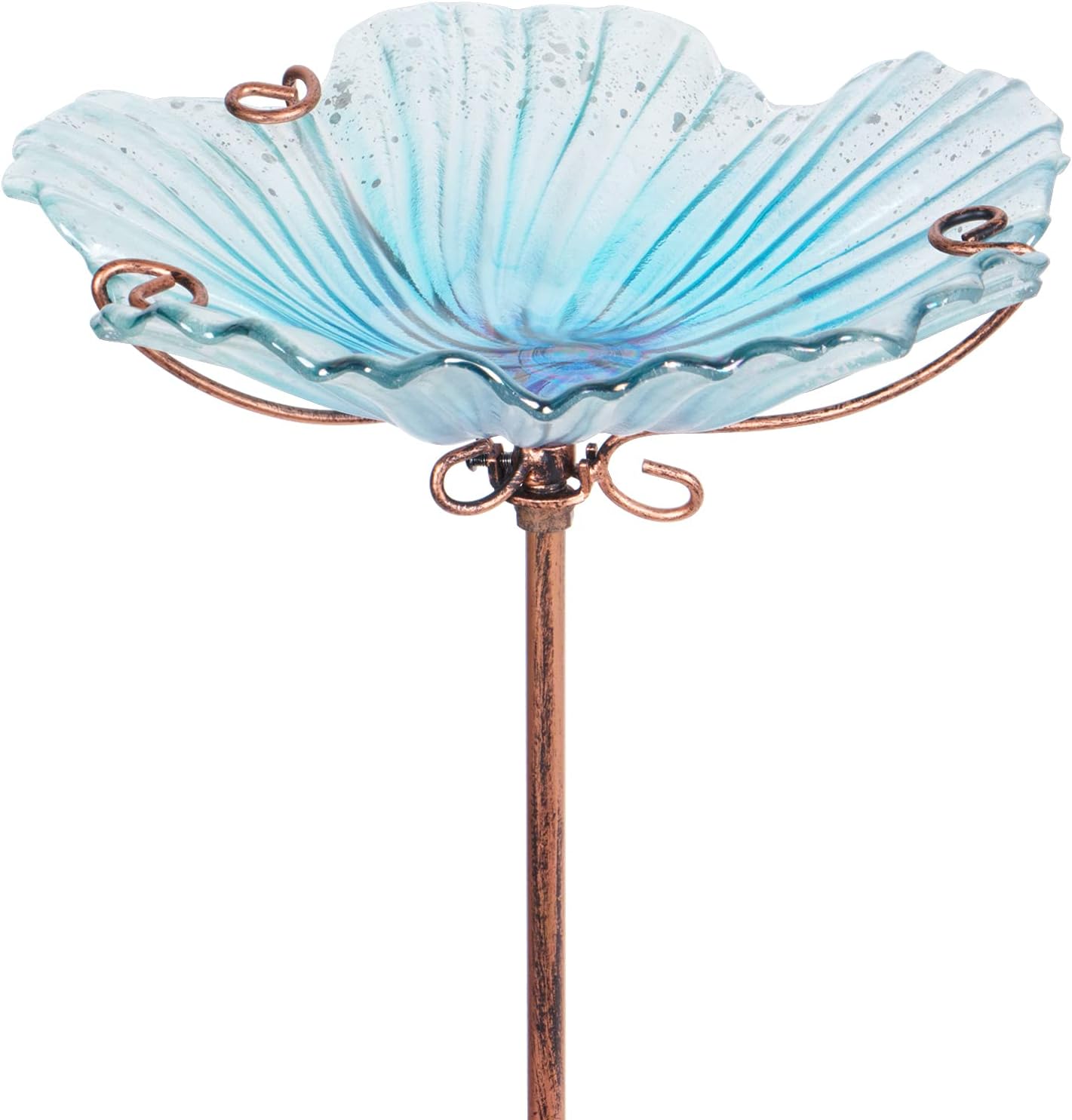 MUMTOP Glass Bird Bath - Bird Baths for Outdoors, Bird Bath Bowl Outdoor Bird Feeder with Metal Stake Transparent Flower Blue Color for Garden Lawn Yard Decor