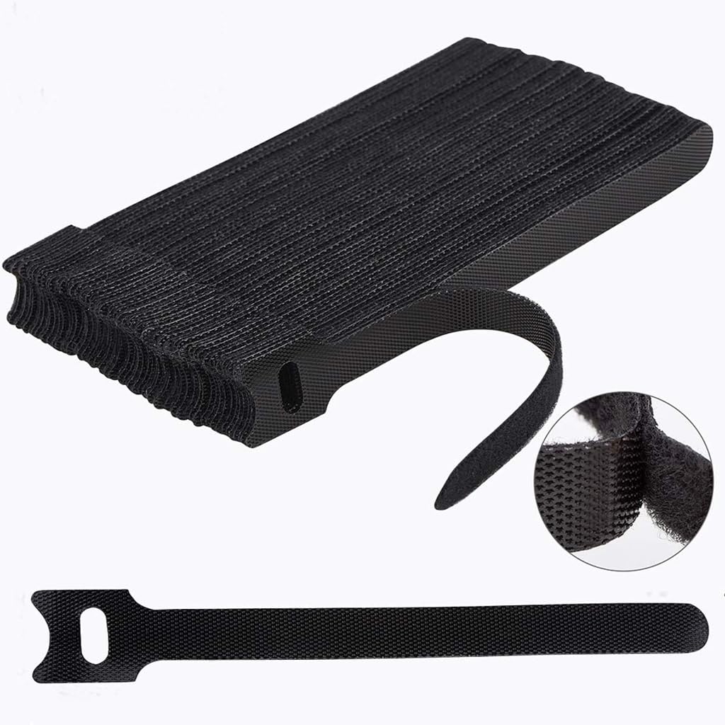 ZIBUYU® 50PC Reusable cable organisers, Adjustable velcro tapes with self adhesive, Wire/Cord cable tie Durable Nylon desk gadgets for PC, TV, Desk, WFH Accessories(12 * 150mm)