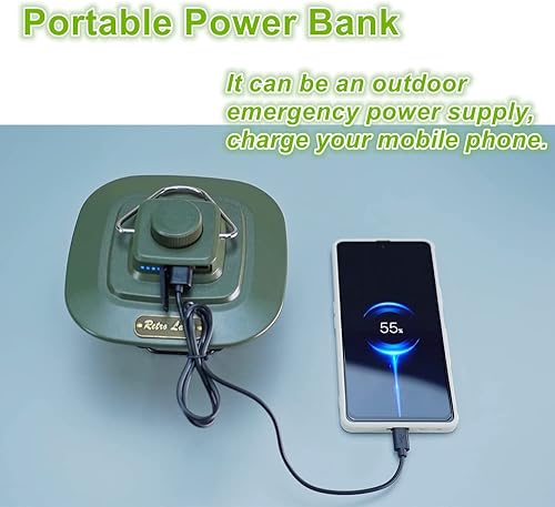 Miniatura 4 de Luz LED recargable de camping regulable linterna retro con gancho para senderismo al aire libre o cortes de energía en interiores negro